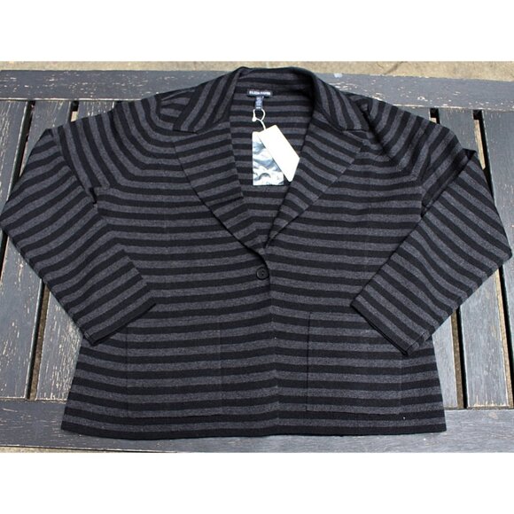 New w/Tags - Eileen Fisher Notch Collar Striped Blazer -100% Merino Interlock, M - Picture 7 of 11